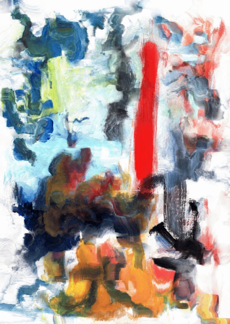 Autumnals Amalgamated — Scanned acrylic painting, digitally glitched; AI frame interpolation, 2025